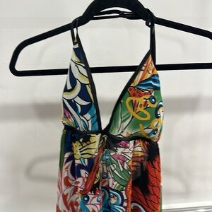 Ed Hardy Christian Audigier halter dress size S multicolor long/ maxi dress